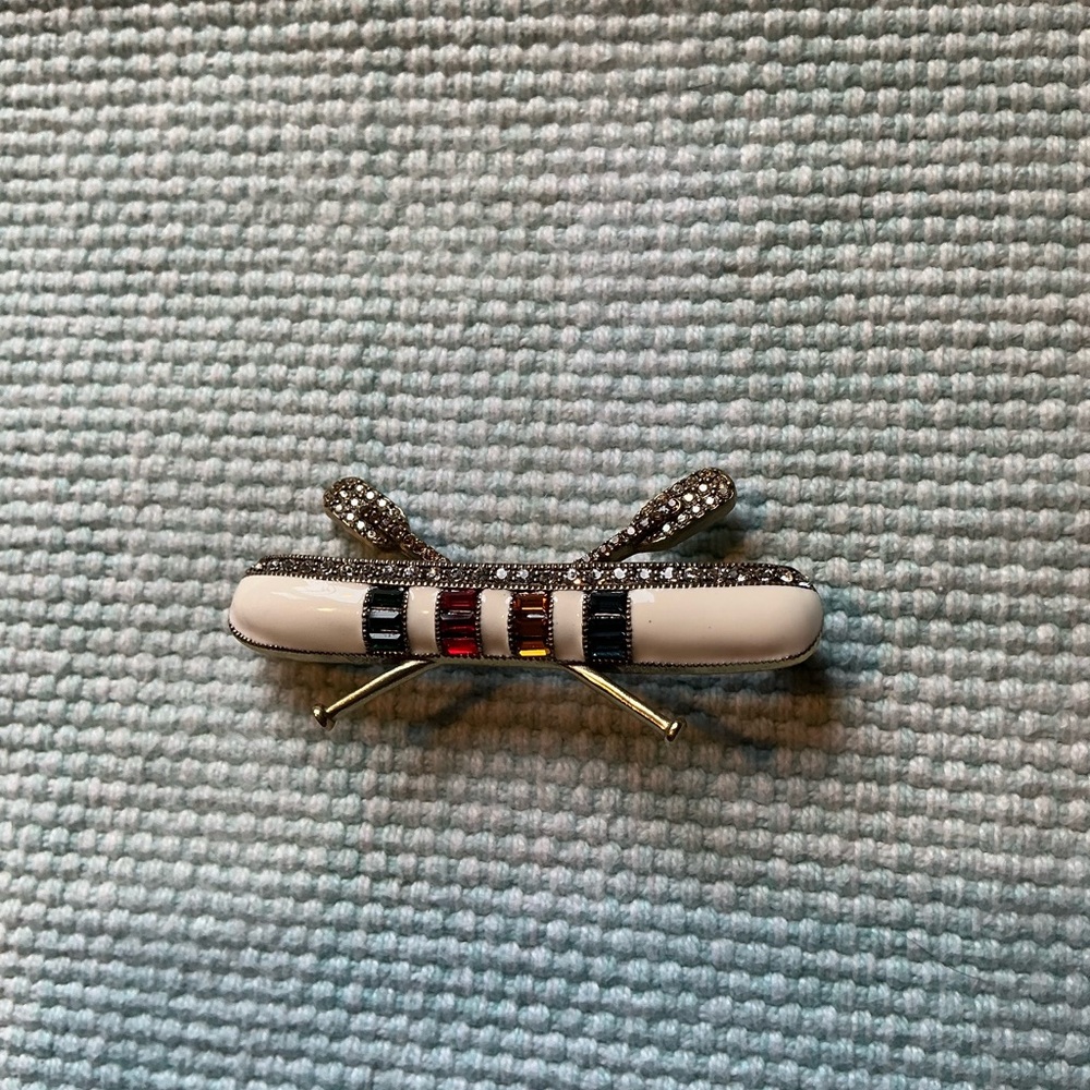 Heidi Daus Striped Brooch with Black, White, and Red Accents